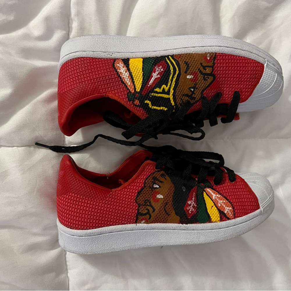 Youth- Like New Hand Painted Blackhawks Adidas